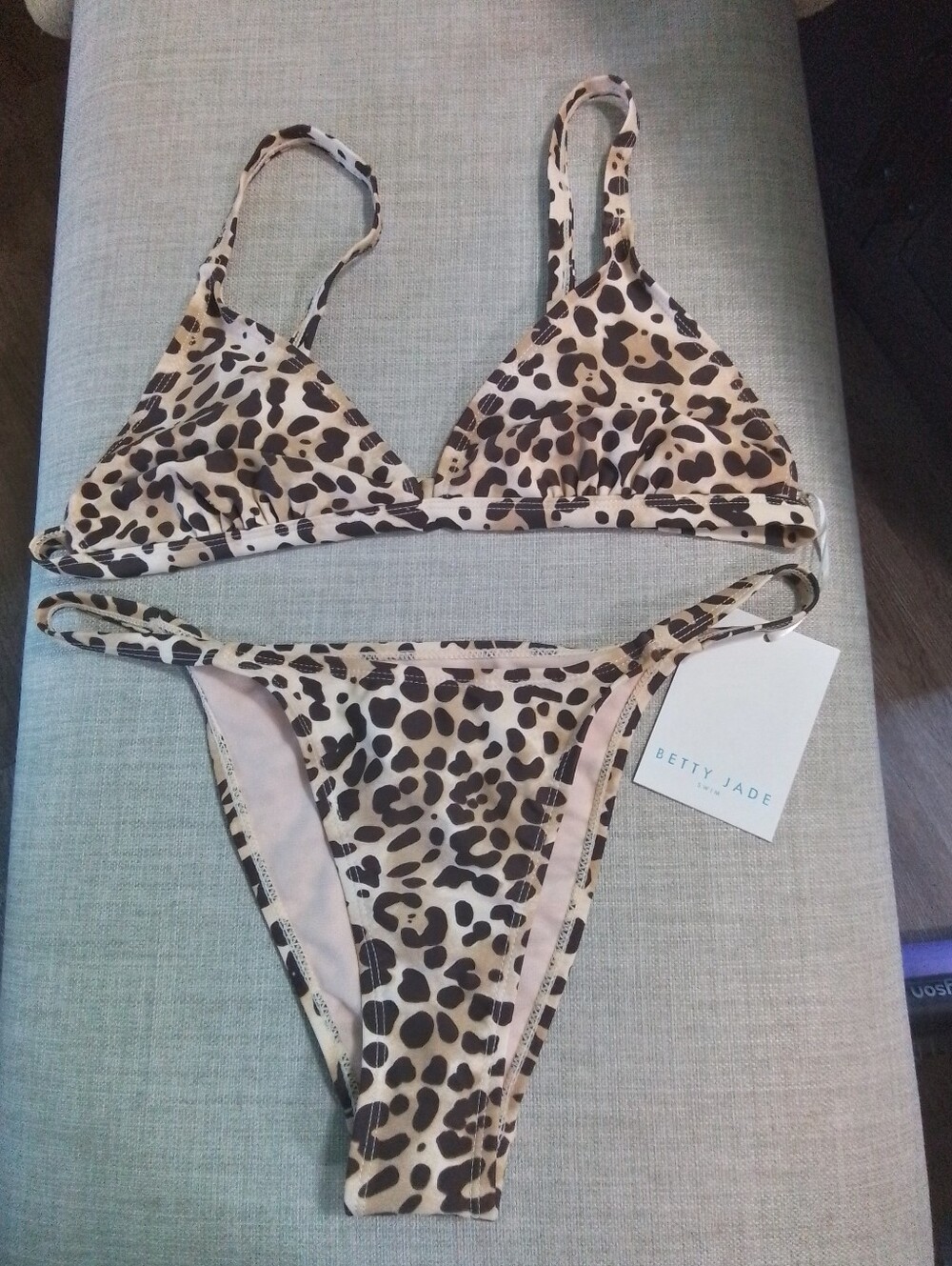 Betty Jade Leopard Print Triangle Bikini - Beige & Black